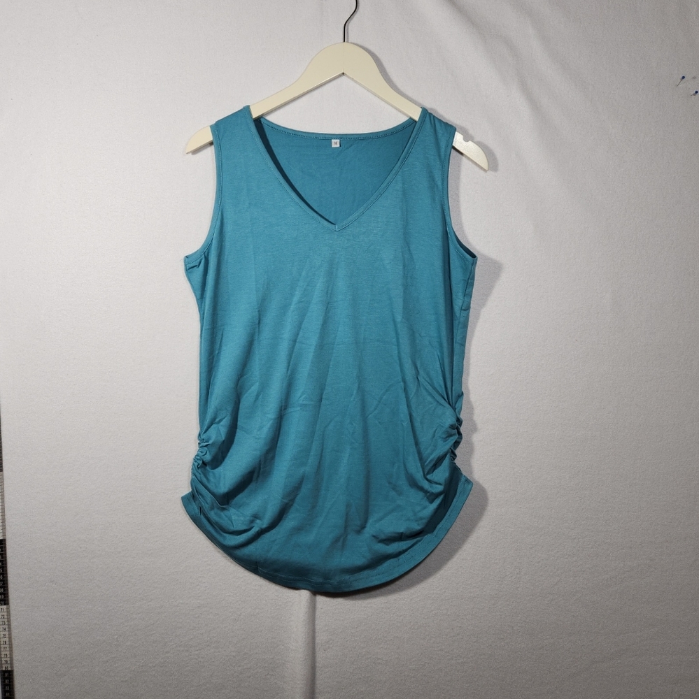 NWOT Womens Ladies Top Sleeveless Stretch Plain Vest T-Shirt Mint Blue Size M.